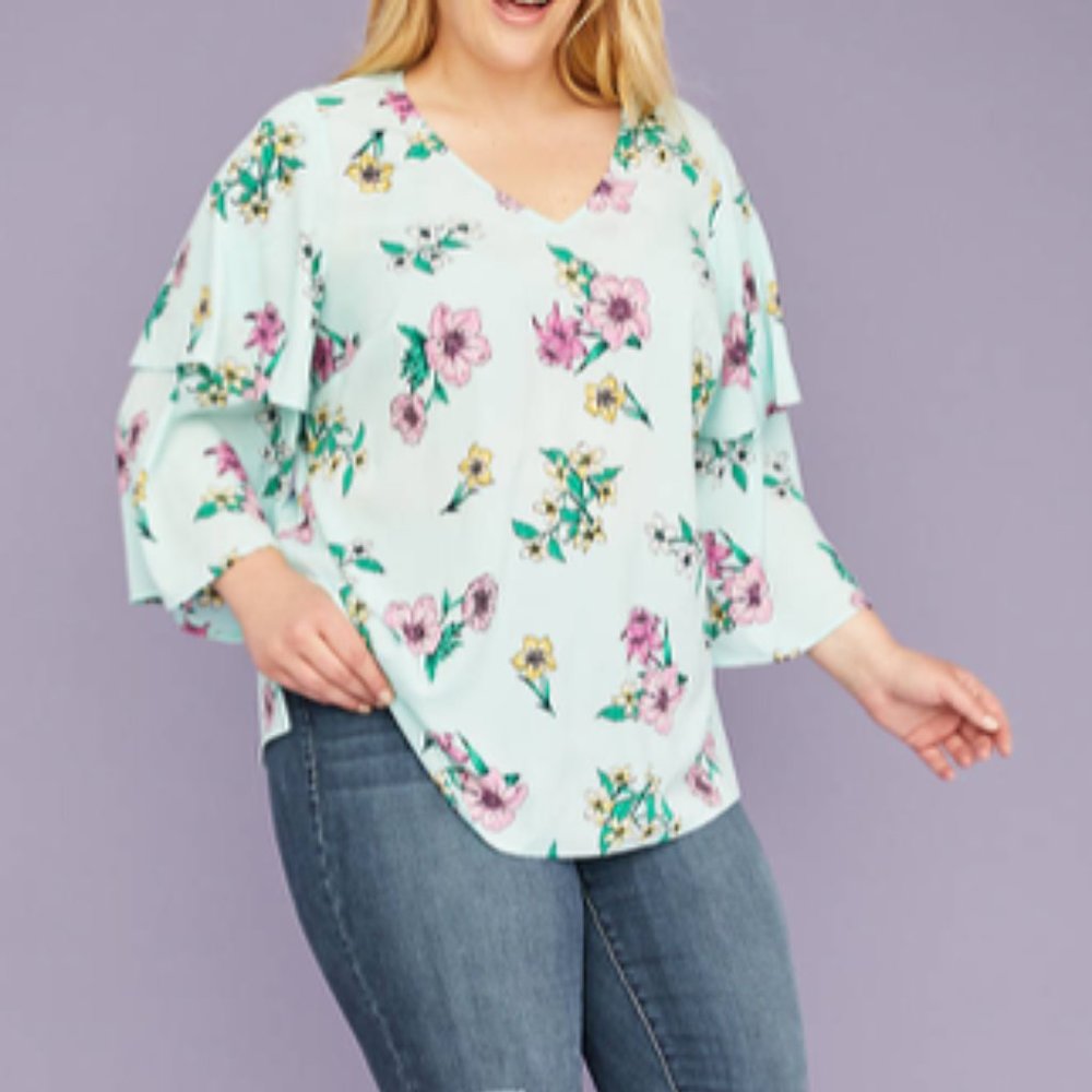 Lane Bryant Tiered Ruffle Sleeve Top                                          2C